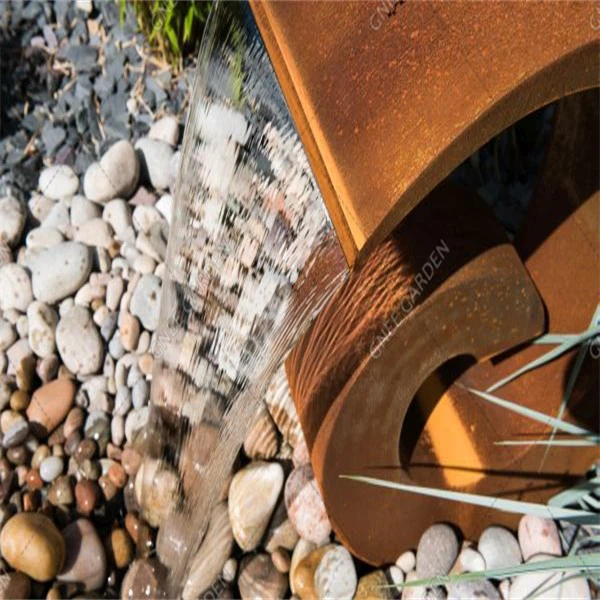 Contemporary Corten Steel C Shape Sculpture Water Feature Fountain