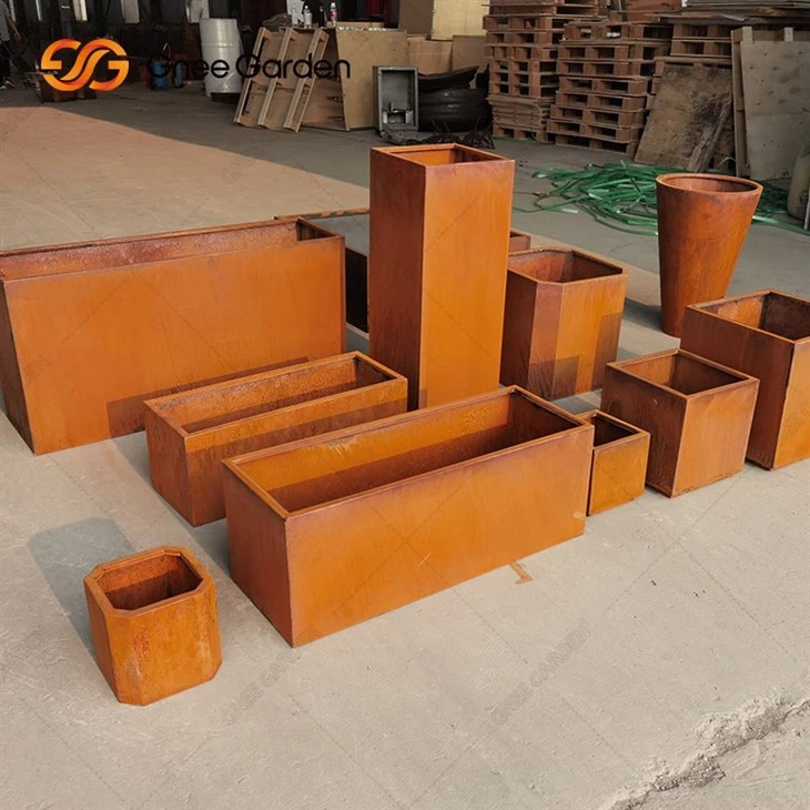 Corten Steel Metal Planter Box Square Cube Sizese Outdoor Flower Pot Garden