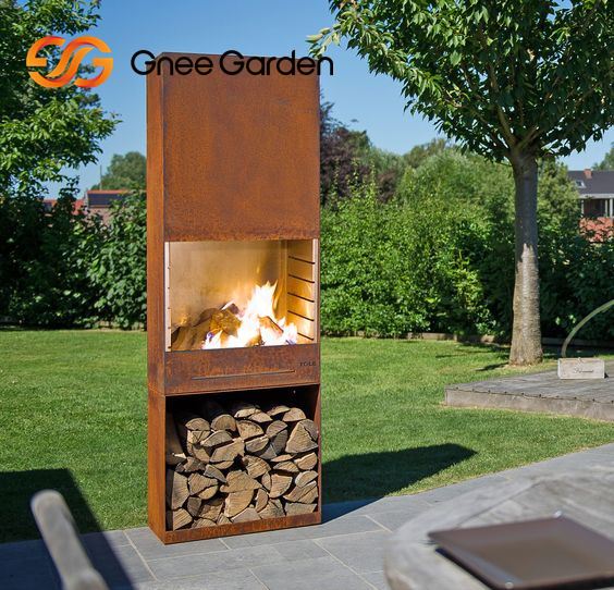 Corten Çelik Depolamalı Bahçe Şöminesi