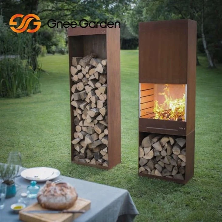 Outside Garden Fireplace With Storage Corten Steel