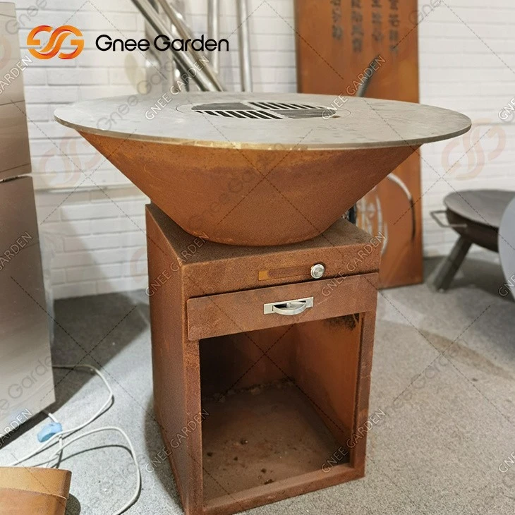 Portable Corten Steel Fire Pit Folding Wood Grill Bbq Barbecue Grill