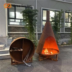 Corten Çelik Gazlı Ateş Çukuru Dış Mekan Yuvarlak Masa Kasesi