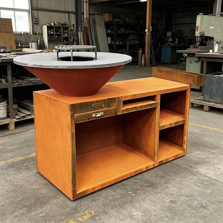 Outdoor Corten Barbecue Grill Cabinet Unit