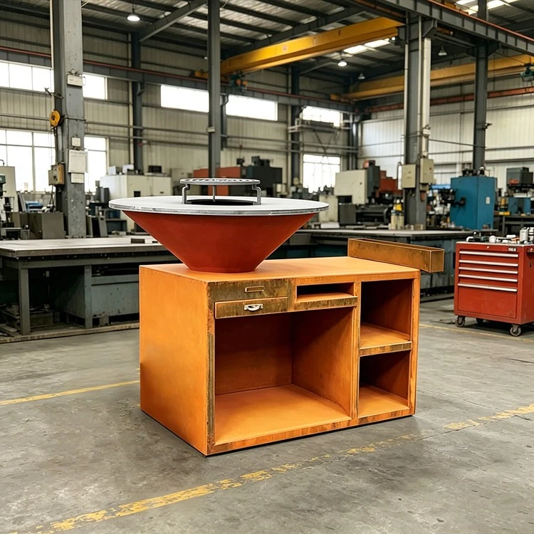 Corten Steel Bbq Grill with Prep Table